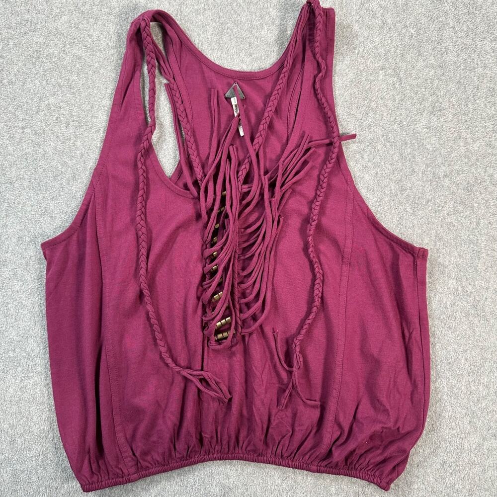 New Romantics Braided Fringe Tank Top Size Small Racerback Elastic Waist Beaded